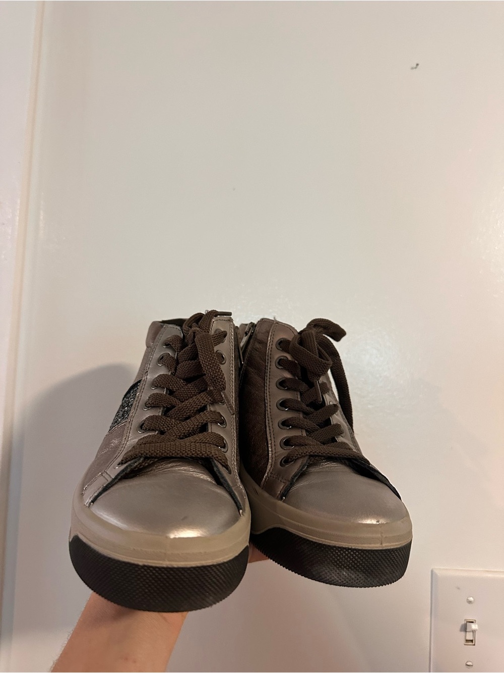 Women's Metallic Taupe Lace-Up Sneakers